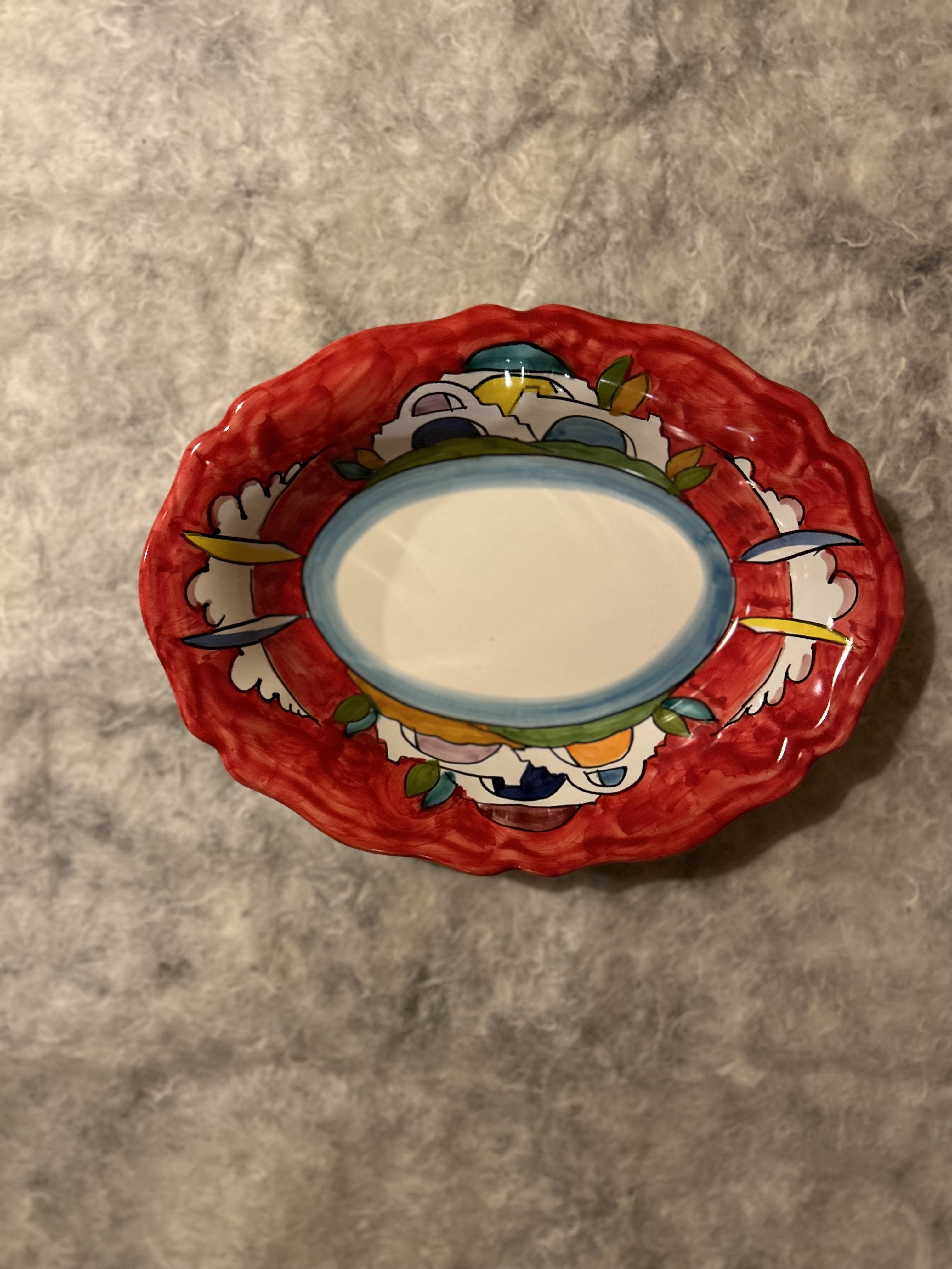 【常温】ｼﾁﾘｱ陶器/ｵｰﾊﾞﾙ皿 27cm 赤