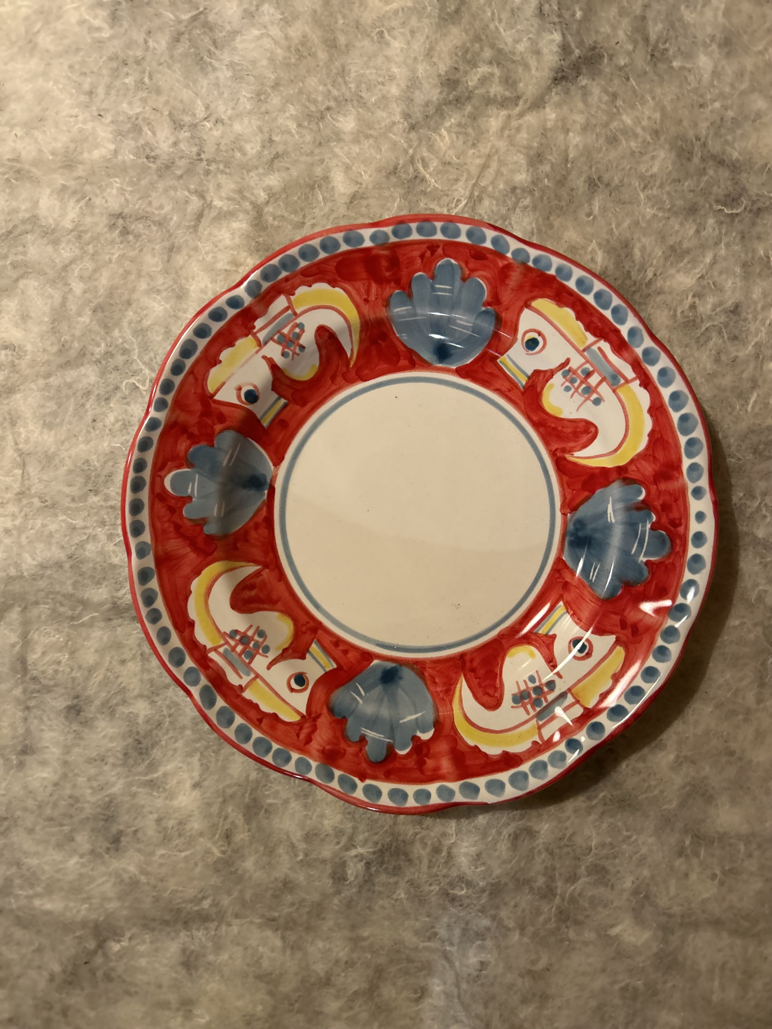 【常温】ｼﾁﾘｱ陶器/平皿 23cm 動物･赤